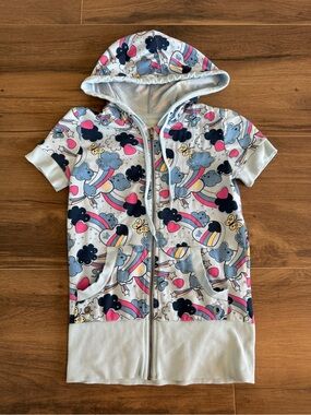 SO Y2K Girly Rainbow Print Short Sleeve Hoodie